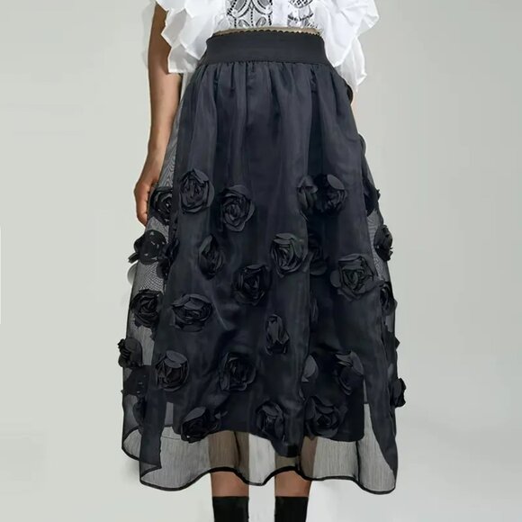 NEW! COQUETTE GIRL ROSES ORGANZA TULLE MIDI SKIRT - Picture 1 of 4